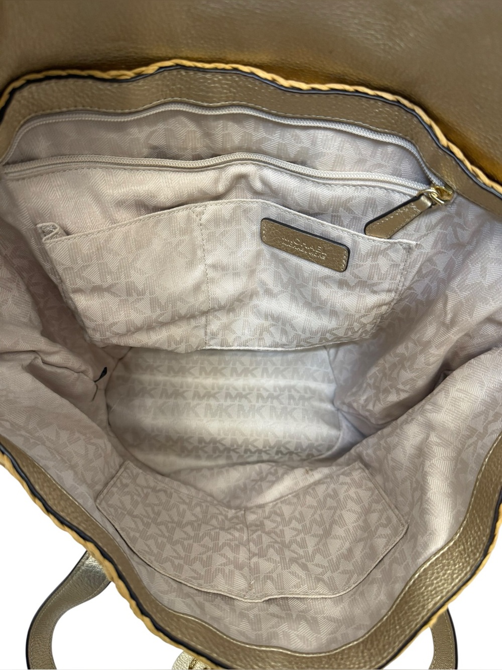 Michael Kors Naomi Large Woven Straw & Metallic Gold Leather Tote Bag - Picture 5 of 9
